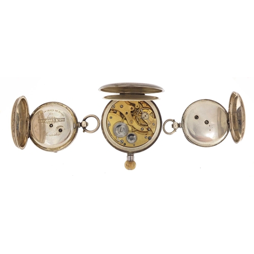 698 - Three silver cased pocket watches including Kay Jones & Co, the largest 4.8cm in diameter