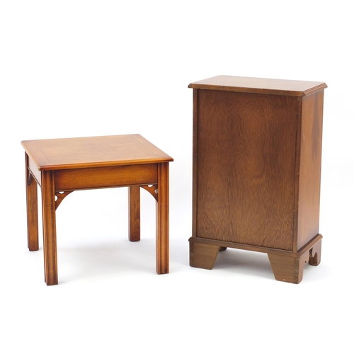 116 - Inlaid yew side cabinet and coffee table