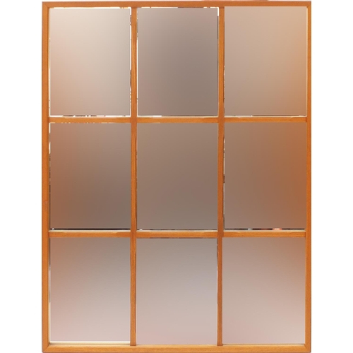 79 - Square teak wall hanging mirror, 110cm x 83cm