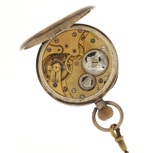 2676 - Gentleman's silver open face pocket watch with subsidiary dial and watch chain, 4.7cm in diameter