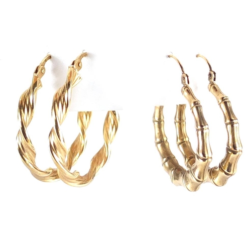 2664 - Two pairs of 9ct gold hoop earrings, the largest 2.6cm in diameter, approximate weight 3.8g