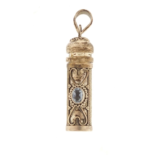 675 - 935 grade silver trinket pendant set with a blue stone, 5.5cm high, approximate weight 16.0g