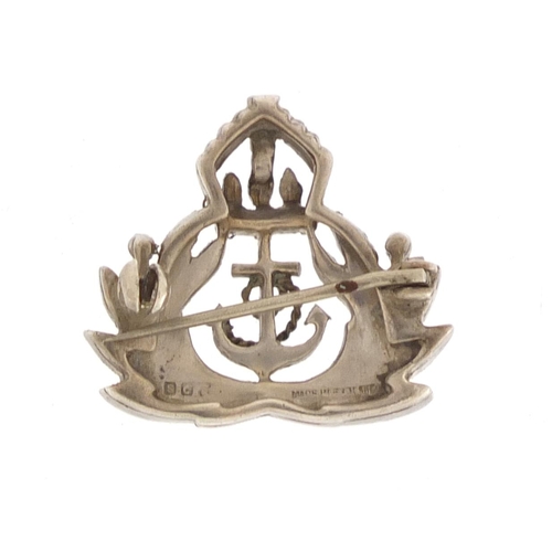 365 - Military interest Naval silver brooch set with clear stones, 2.4cm wide, approximate weight 5.3g