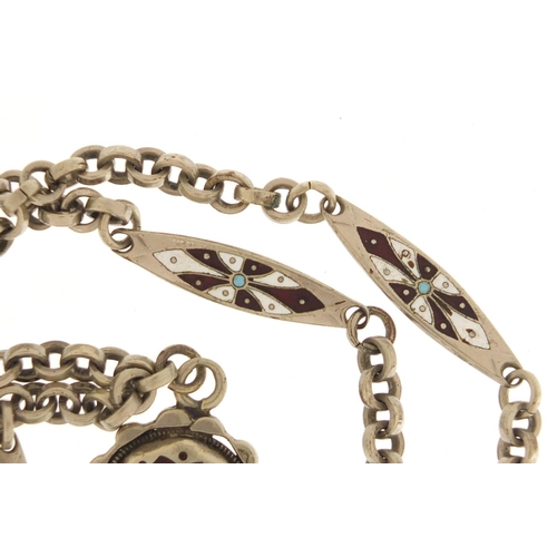 361 - Silver coloured metal enamel watch chain, 48cm in length, approximate weight 29.2g