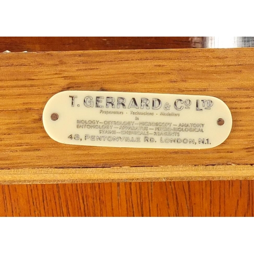526 - C Baker microscope housed in an oak case with T. Gerrard & Co label