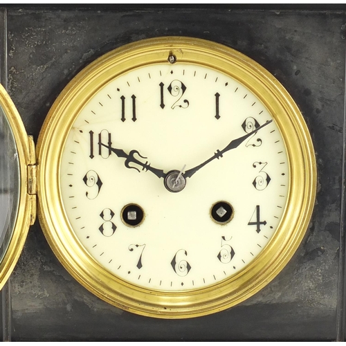 333 - Victorian black slate and marble striking mantel clock, 26cm high