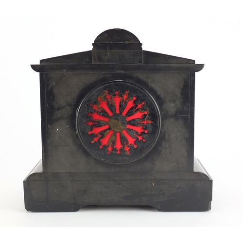 333 - Victorian black slate and marble striking mantel clock, 26cm high