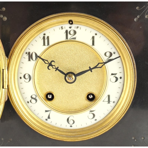 292 - Victorian black slate striking mantel clock, 43cm wide