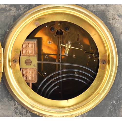 292 - Victorian black slate striking mantel clock, 43cm wide
