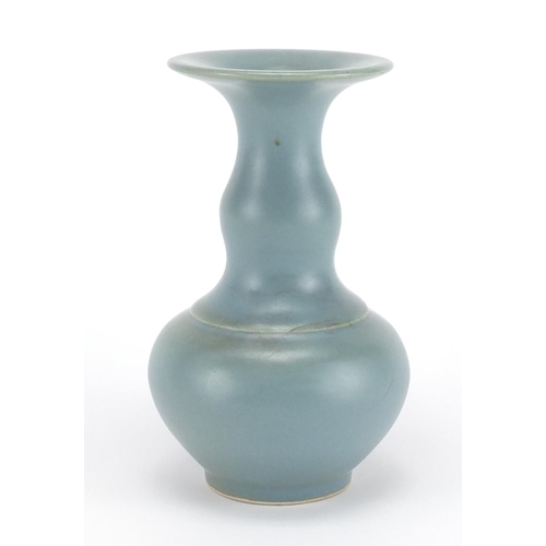 256 - Chinese turquoise glazed vase, six figure character marks to the base, 14.5cm high