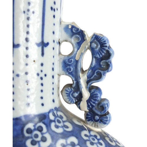 245 - Large Chinese blue and white porcelain moon flask hand painted with figures and flowers, 37cm high