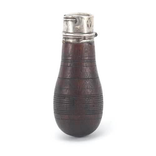 147A - Miniature 19th century silver mounted treen powder flask, 7cm in length