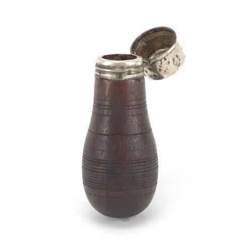 147A - Miniature 19th century silver mounted treen powder flask, 7cm in length