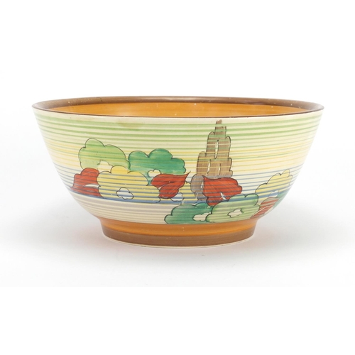 458 - Clarice Cliff Bizarre pottery bowl, hand painted with flowers, 21cm in diameter
