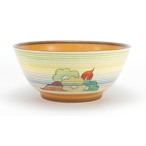 458 - Clarice Cliff Bizarre pottery bowl, hand painted with flowers, 21cm in diameter