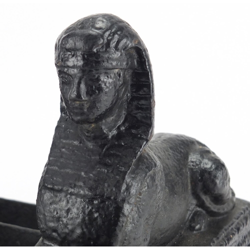 2164 - Victorian Sphinx design cast iron boot scrapper, 39cm wide