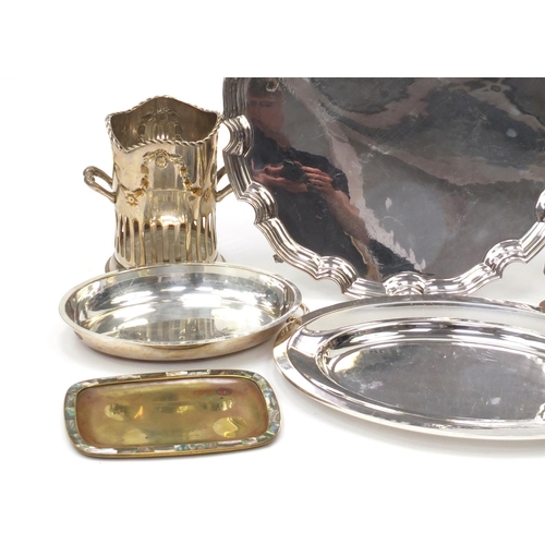 522 - Silver plate including Christofle trays and a pair of wine bottle stands