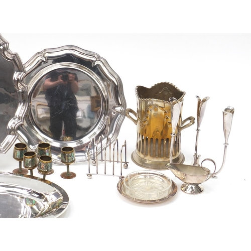 522 - Silver plate including Christofle trays and a pair of wine bottle stands