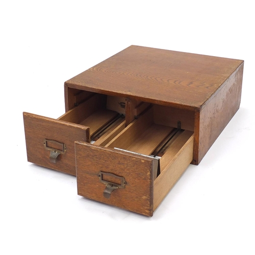 112 - Advance oak two drawer file chest, 15.5cm H x 38cm W x 41cm D