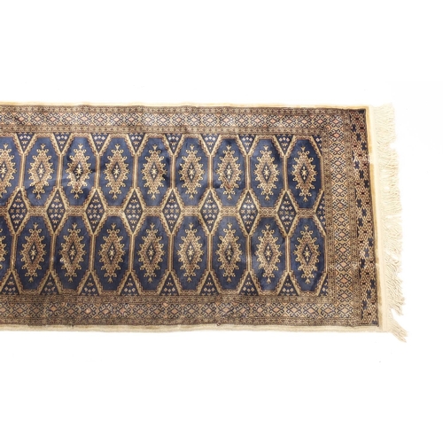 115 - Blue and cream ground part silk carpet runner, 200cm x 73cm