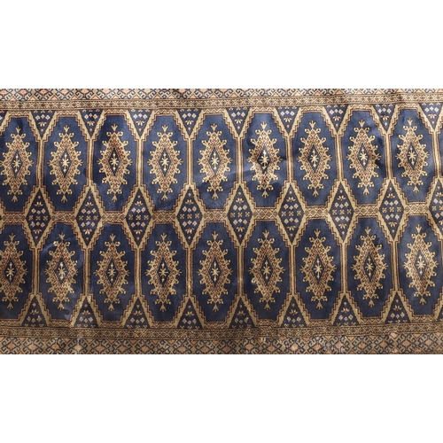 115 - Blue and cream ground part silk carpet runner, 200cm x 73cm
