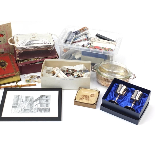 839 - Sundry items including silver plated souvenir teaspoons, clocks and wooden jigsaw puzzles