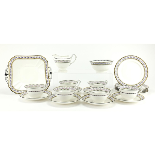 2214 - Shelley Milton shape twenty one piece tea set including trio's, milk jug and sugar bowl, each number... 