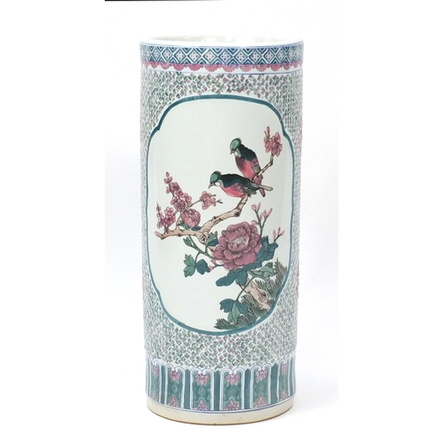 2180 - Large Chinese porcelain stick stand decorated with a peacock, 63cm high