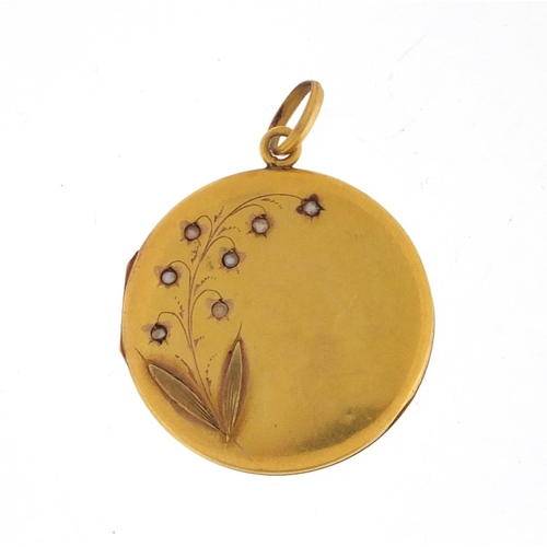 618 - Antique continental unmarked gold pendant set with seed pearls, 2.6cm in diameter, approximate weigh... 