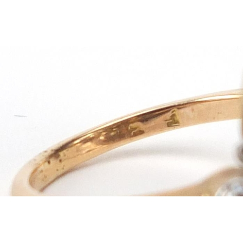598 - Art Deco unmarked gold diamond ring, size K, approximate weight 3.6g
