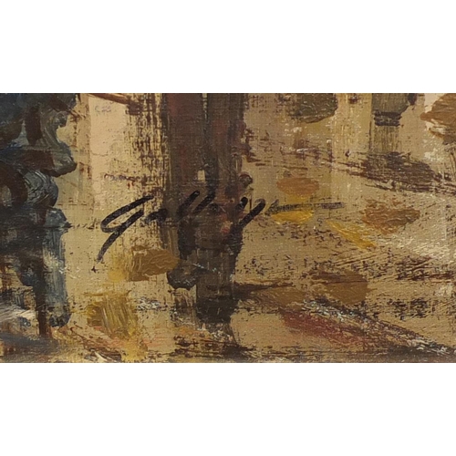 145 - Parisian street scene, oil on canvas, framed, 90cm x 60cm