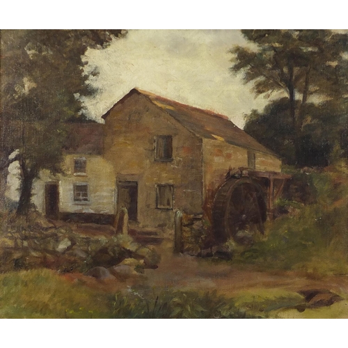 735 - Attributed to Stanhope Alexander Forbes - Building with watermill, oil on canvas, inscribed verso, f... 