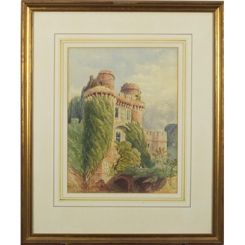 762 - William Callow - Herstmonceux Castle, 19th century watercolour, inscribed verso, mounted and framed,... 