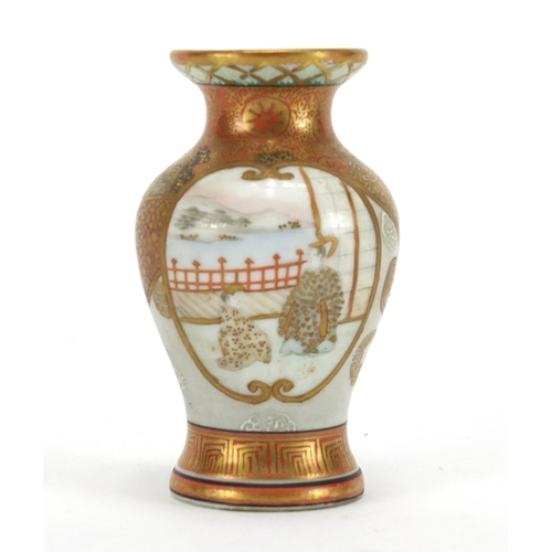 667 - Miniature Japanese Kutani hand painted vase, 9cm high