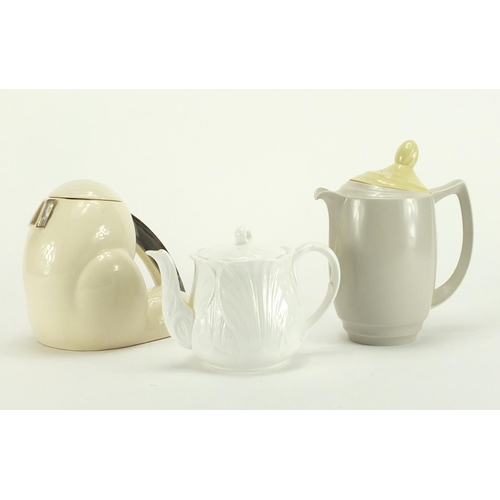 263 - Two Art Deco style teapots and a Shelley example