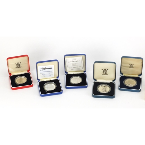 2559 - Eight silver proof commemorative crowns with cases including The Queen Mother's 80th birthday