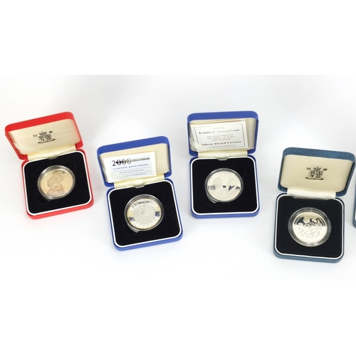 2559 - Eight silver proof commemorative crowns with cases including The Queen Mother's 80th birthday