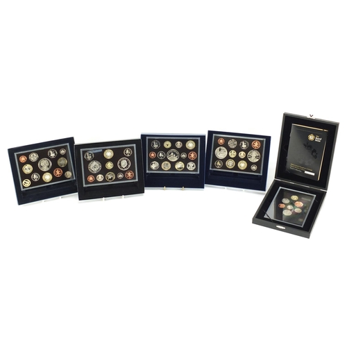 2569 - Four United Kingdom proof coin collections and a 2008 coinage Royal Shield of Arms proof Collection