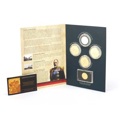 2587 - Remembrance World War I Centenary Anniversary coin collection including a 9ct gold double crown