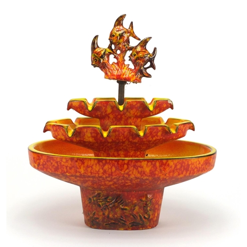 2383 - West German pottery water fountain having an orange glaze, 43cm high