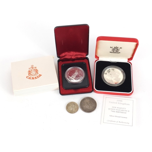594 - British coins including a 1996 silver proof crown and 1887 half crown