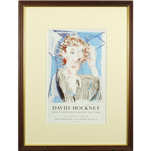 2316 - David Hockney Vogue Exhibit 1986 lithograph poster,  mounted and framed, 33cm x 21cm