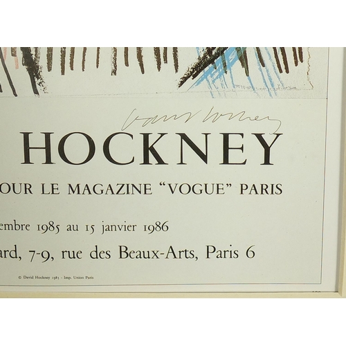 2316 - David Hockney Vogue Exhibit 1986 lithograph poster,  mounted and framed, 33cm x 21cm