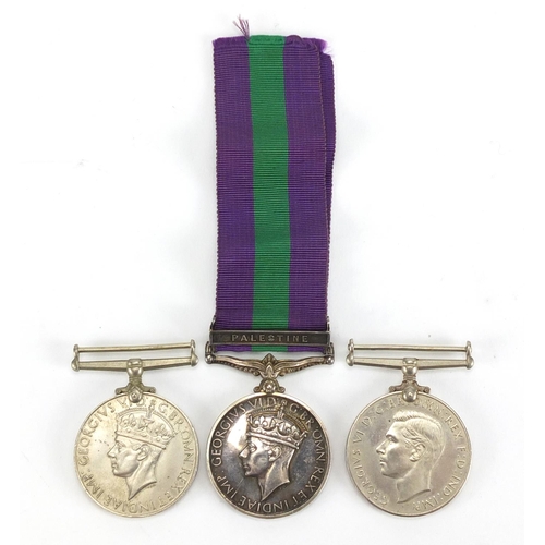 144A - British Military World War II general service medal with Palestine bar and two others, the general s... 