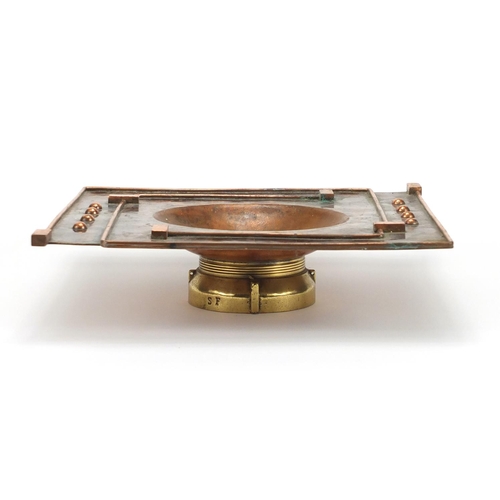 506 - Sam Fanaroff copper and brass footed centre bowl, 7cm high x 29.5cm x 29cm