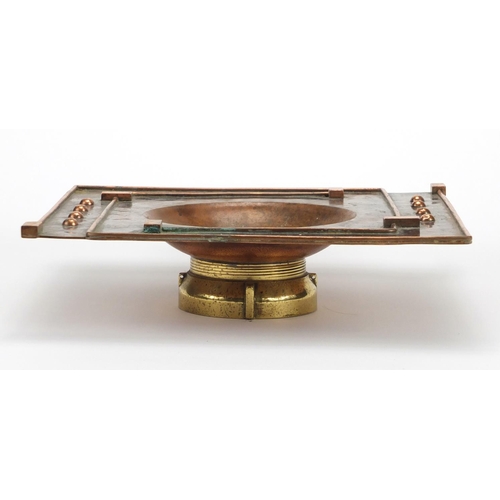 506 - Sam Fanaroff copper and brass footed centre bowl, 7cm high x 29.5cm x 29cm