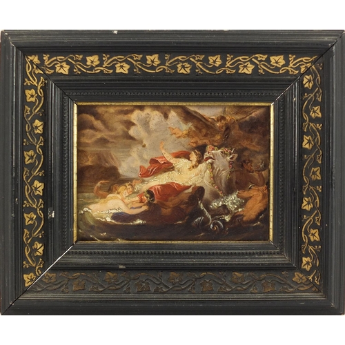 808 - Entführung Der Europa, oil on board, framed, 13cm x 9.5cm