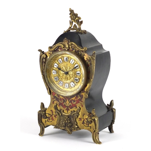 710 - 19th century French boulle clock, the dial with enamelled Roman numerals, 30.5cm high