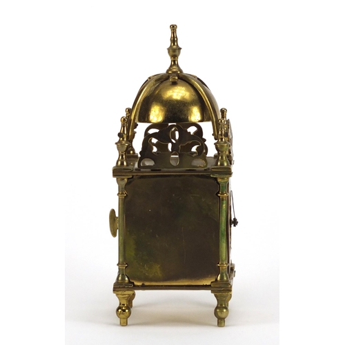 719 - French 17th century style brass lantern clock, the chapter ring with Roman numerals, 17.5cm high
