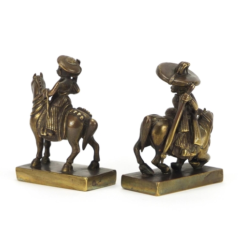 10 - Pair of patinated bronze figures on horseback possibly South American, 8.5cm high